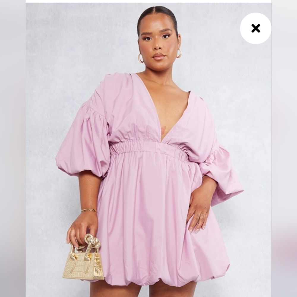 Plus Orange Puff Sleeve Puffball Hem Dress